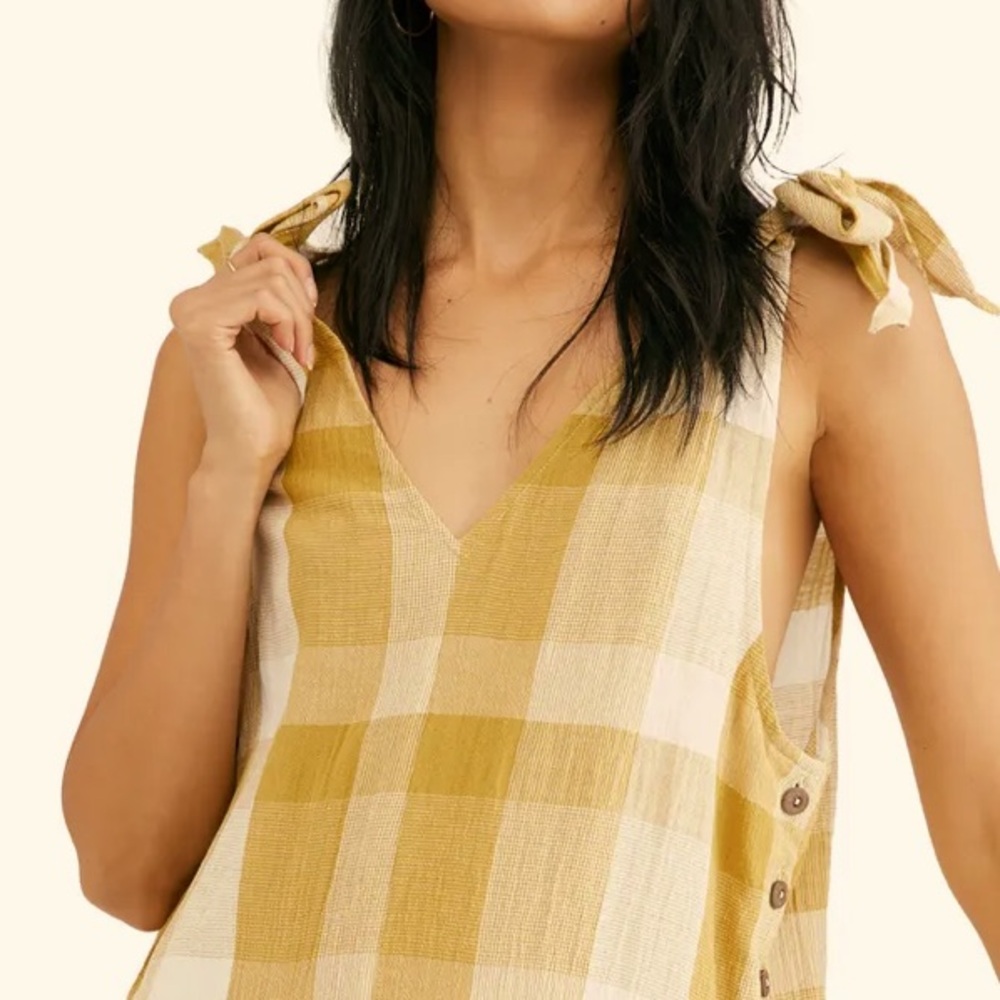 Free People Tan and Cream Plaid Jumpsuit - Picture 6 of 16